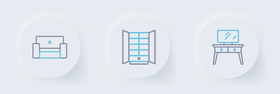 Set line Dressing table, Wardrobe and Armchair icon. Vector Stock Illustration