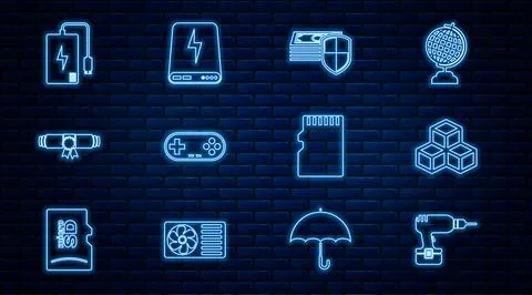 Set line Drill machine, Isometric cube, Money protection, Gamepad, Diploma .. Illustrazione stock