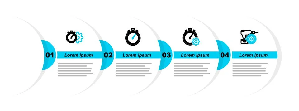 Set line Drill machine setting, Time management, Stopwatch and  icon. Vector Stock Illustration