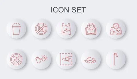 Set line Drinking plastic straw, No bottle, Dead bird,, Fish care, Paper gl.. Ilustração Stock