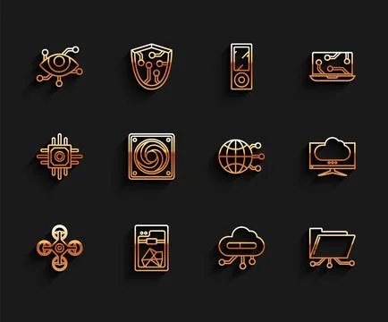 Set line Drone, 3D printer, Virtual reality, Internet of things, Folder and.. Illustrazione stock