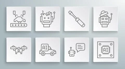 Set line Drone, Broken robot, Autonomous smart car, Bot, Processor with イラスト素材