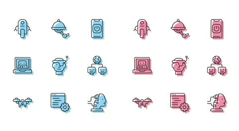 Set line Drone, Computer api interface, Robot, for maintenance, Smart glasses イラスト素材