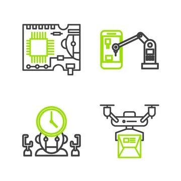 Set line Drone delivery concept, Robot and digital time manager, Industrial.. 스톡 일러스트