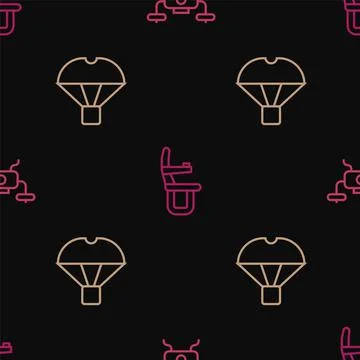 Set line Drone flying, Box parachute and Airplane seat on seamless pattern Иллюстрация