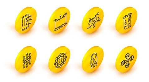 Set line Drone, Lock digital circuit board, Project team base, Processor, Video 스톡 일러스트