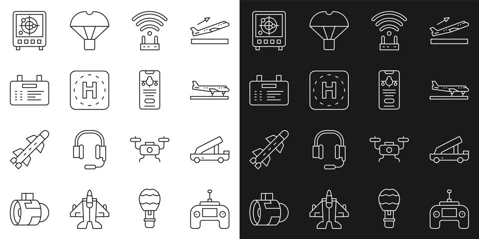 Set line Drone remote control, Passenger ladder, Plane, Router and wi-fi si.. 스톡 일러스트