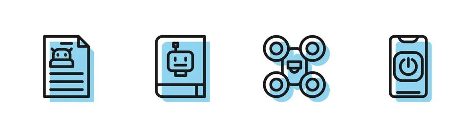 Set line Drone, Technical specification, User manual and Turn off robot from Stock Illustration