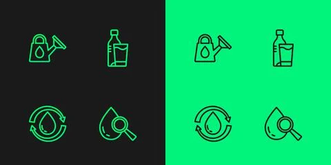 Set line Drop and magnifying glass, Recycle clean aqua, Watering can and Bottle Ilustração Stock