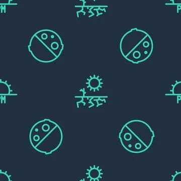 Set line Drought, Eclipse of the sun and Sunset on seamless pattern. Vector 스톡 일러스트
