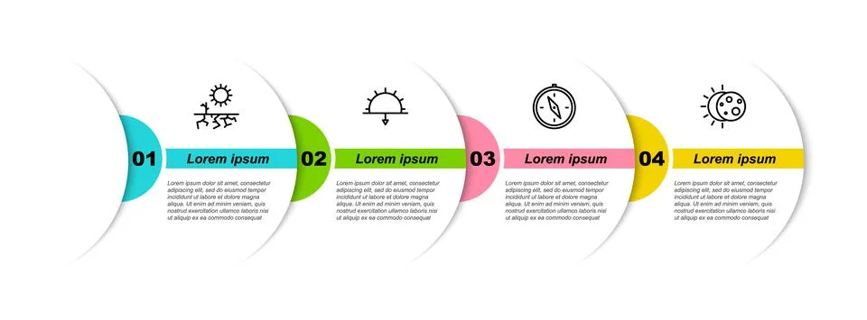 Set line Drought, Sunset, Compass and Eclipse of the sun. Business infographic イラスト素材