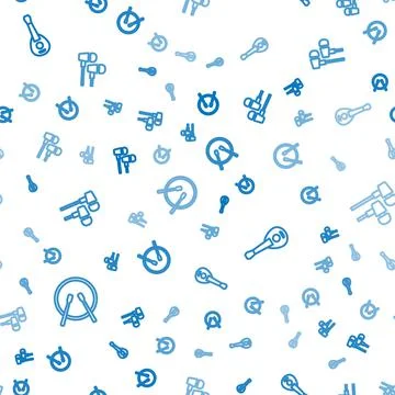 Set line Drum and drum sticks, Guitar and Air headphones on seamless pattern Stock Illustration