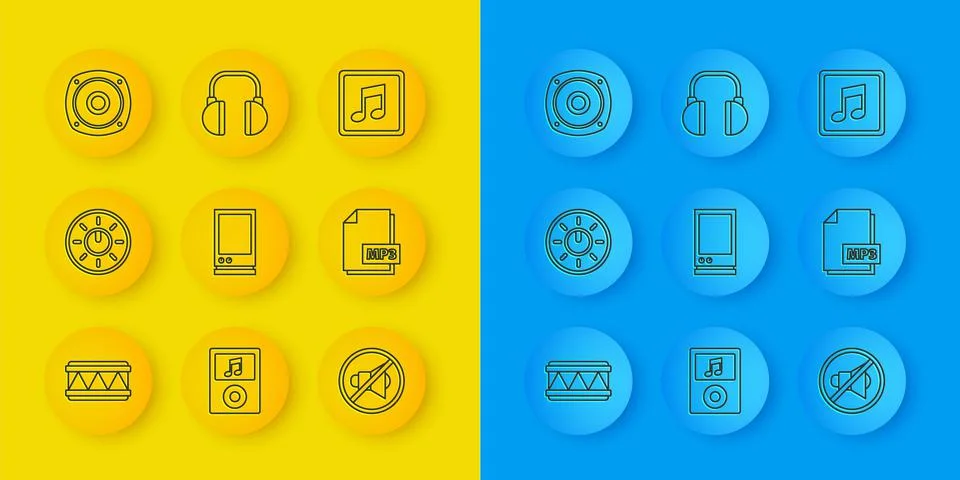 Set line Drum, Dial knob level technology settings, Voice assistant, Speaker  Stock Illustration