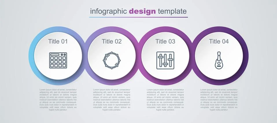 Set line Drum machine, Dial knob level, Sound mixer controller and Guitar Stock Illustration