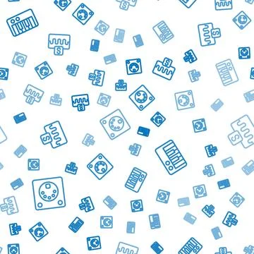 Set line Drum machine, Music synthesizer and wave equalizer on seamless pattern Stockillustratie