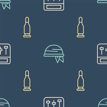 Set line Drum machine music, Bullet and Bandana on seamless pattern. Vector イラスト素材