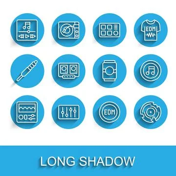 Set line Drum machine, Sound mixer controller, Music player, EDM electronic Illustrazione stock