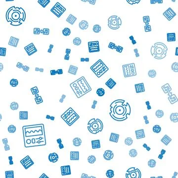 Set line Drum machine, Vinyl disk and Music note, tone on seamless pattern Stock Illustration