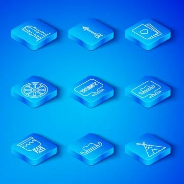 Set line Drum, Pointer to wild west, Western cowboy hat, Location, Deck of Illustrazione stock