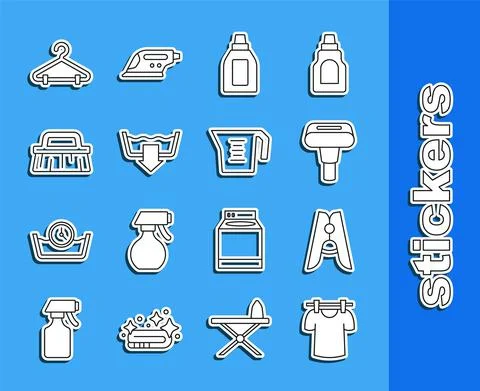 Set line Drying clothes, Clothes pin, Garment steamer, Bottle for cleaning agent イラスト素材