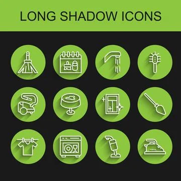 Set line Drying clothes, Dishwasher machine, Handle broom, Vacuum cleaner Stock Illustration