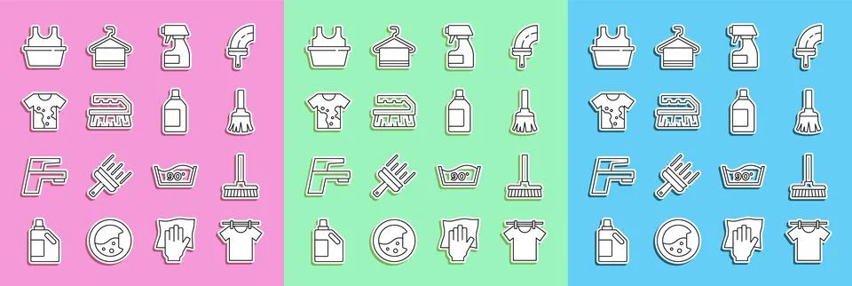 Set line Drying clothes, Handle broom, Feather, Cleaning spray bottle, Brus.. Illustration