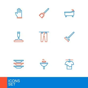 Set line Drying clothes, Washbasin, Washing dishes, Mop, Rubber cleaner for.. Stock Illustration