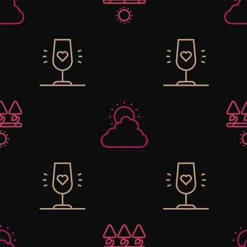 Set line Drying grapes, Wine glass and Sun and cloud weather on seamless pattern Stockillustratie