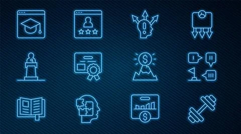 Set line Dumbbell, Planning strategy, Project team base, Certificate template Stock Illustration