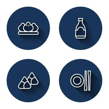 Set line Dumpling, Soy sauce bottle, Zongzi bamboo steamer and Food chopsticks Stock Illustration