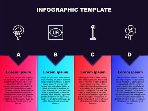 Set line Dumplings on fork, Flag of Ukraine, Monument Independence and Poppy Stock Illustration
