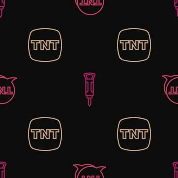 Set line Dynamite, and Construction jackhammer on seamless pattern. Vector Stock Illustration