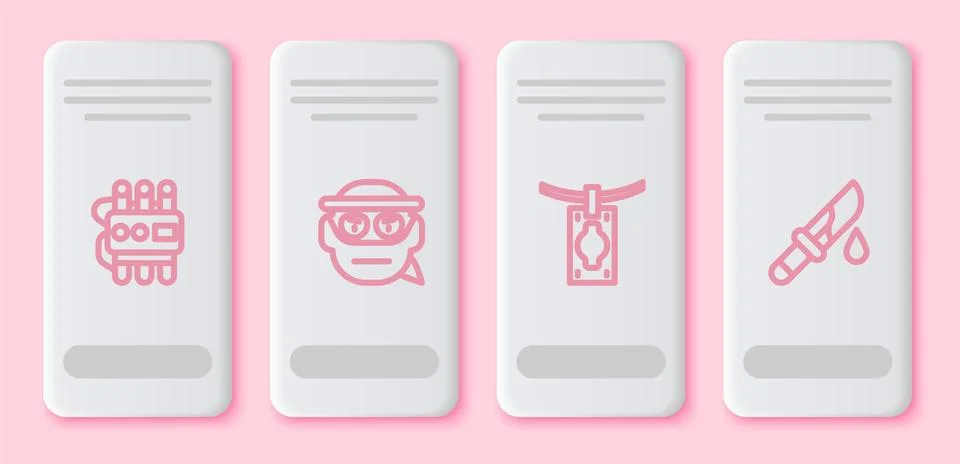 Set line Dynamite and timer clock, Bandit, Money laundering and Bloody knife Stock Illustration