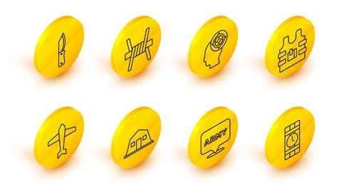 Set line Dynamite and timer clock, Military army, barracks, Jet fighter Illustrazione stock