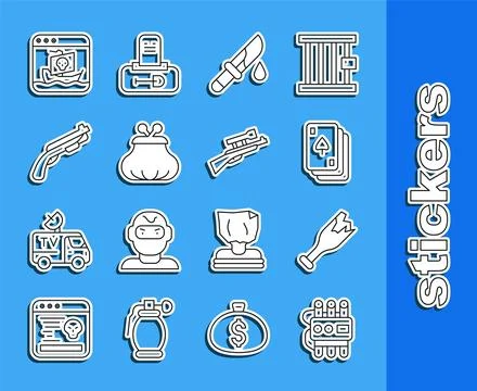 Set line Dynamite and timer clock, Broken bottle as weapon, Playing cards 스톡 일러스트