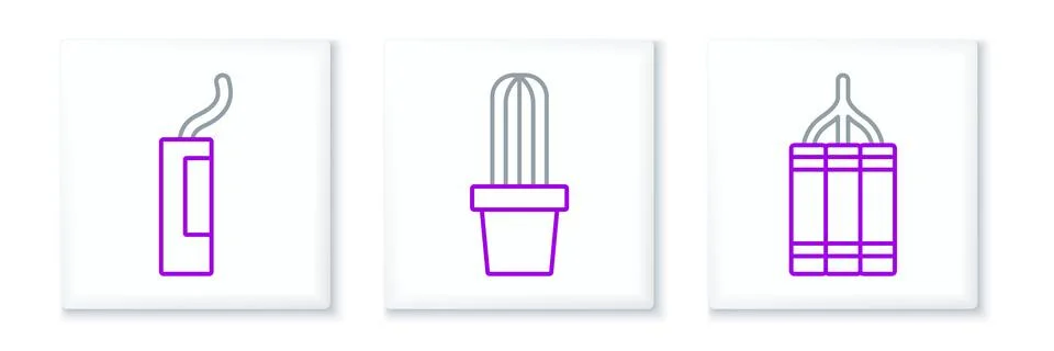 Set line Dynamite bomb,  and Cactus peyote in pot icon. Vector Stockillustratie