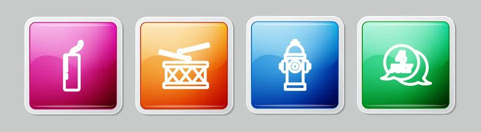 Set line Dynamite bomb, Drum and drum sticks, Fire hydrant and USA Independ.. Stockillustratie