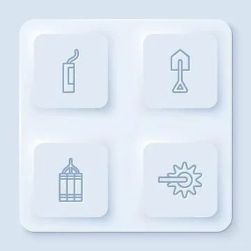 Set line Dynamite bomb, Shovel, and Spur. White square button. Vector Stock Illustration