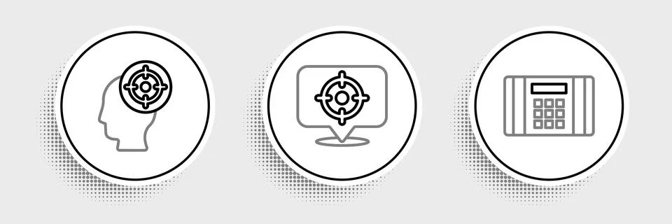 Set line Dynamite bomb, Target sport and icon. Vector Stock Illustration