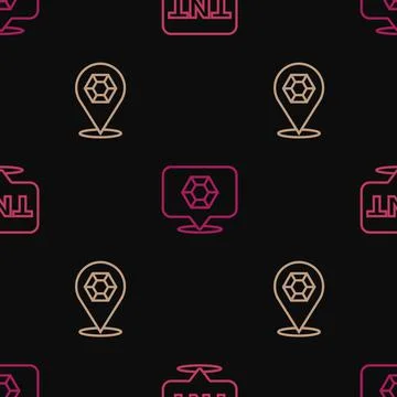 Set line Dynamite, Gem stone and on seamless pattern. Vector Stock Illustration