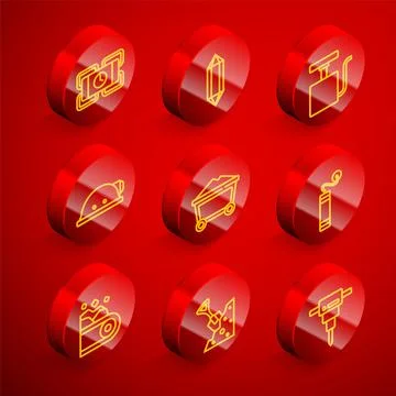 Set line Dynamite, Gem stone, Handle detonator, Miner helmet, coal trolley, C Illustration