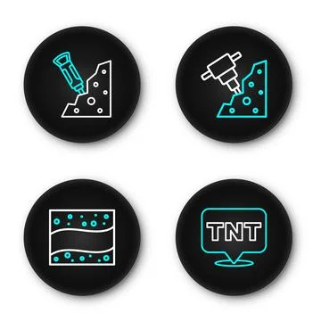 Set line Dynamite, Gold mine, Construction jackhammer and  icon. Vector Stock Illustration