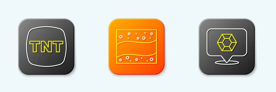 Set line Dynamite, Gold mine and Gem stone icon. Vector Stock Illustration