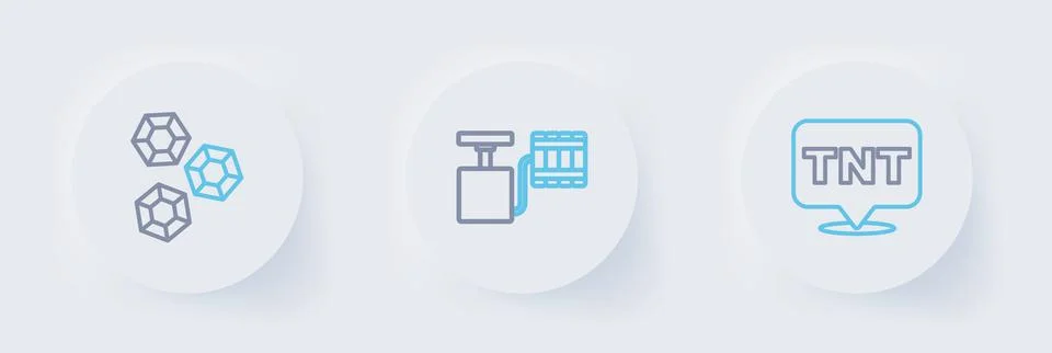 Set line Dynamite, Handle detonator and Gem stone icon. Vector Illustration