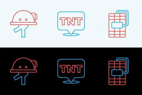 Set line Dynamite, Miner helmet and  icon. Vector Stock Illustration