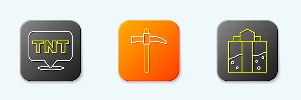 Set line Dynamite, Pickaxe and Mine entrance icon. Vector Illustrazione stock