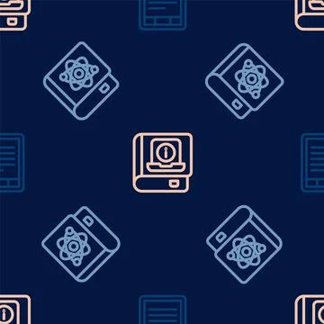 Set line E-Book reader, about physics and User manual on seamless pattern Stock Illustration