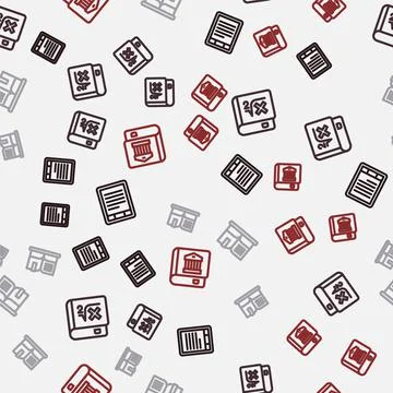 Set line E-Book reader, with mathematics, Open book and Law on seamless patte Illustrazione stock