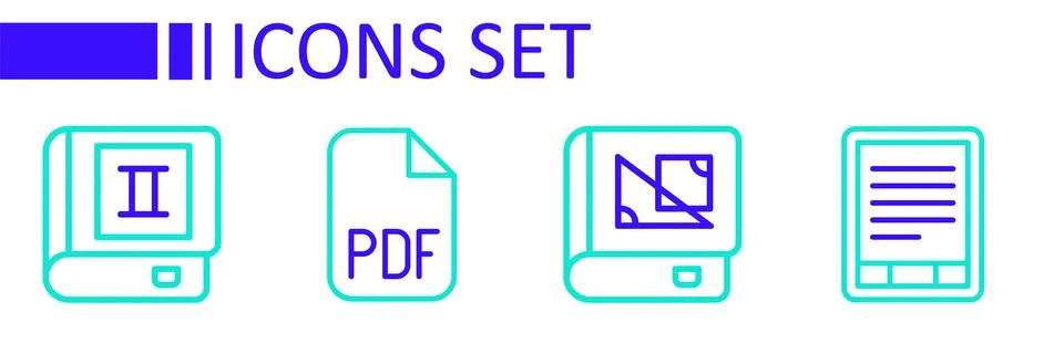 Set line E-Book reader, about geometry, PDF file document and  icon. Vector Illustrazione stock