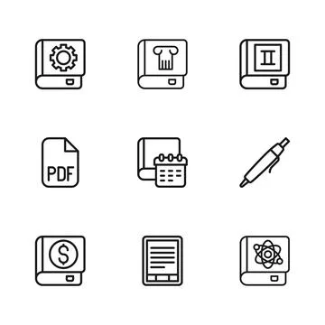 Set line E-Book reader, Pen, about physics, Daily paper notepad, User manua.. Stock Illustration